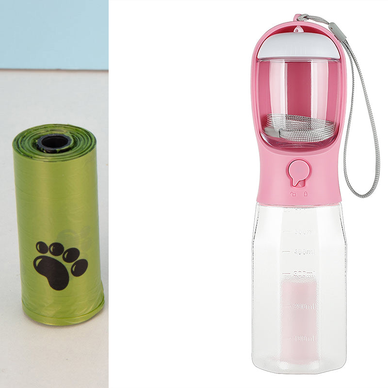 Portable Dog Water Bottle with Food & Poop Bag Dispenser