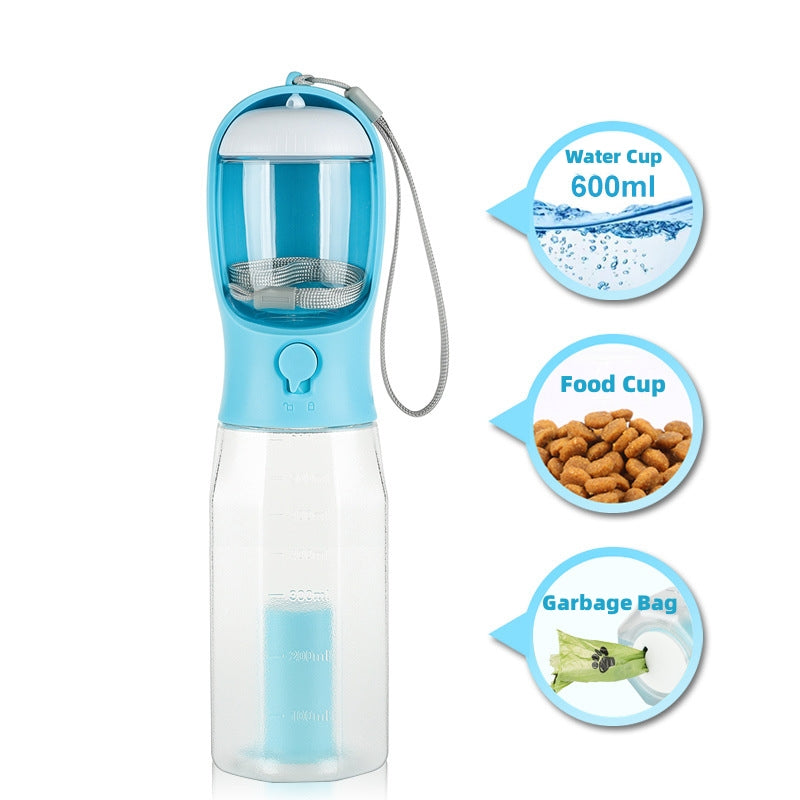 Portable Dog Water Bottle with Food & Poop Bag Dispenser