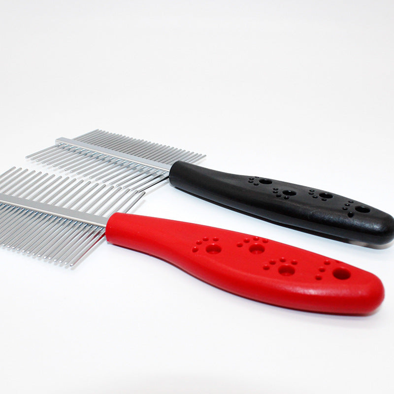 Close-up of stainless steel teeth on pet comb