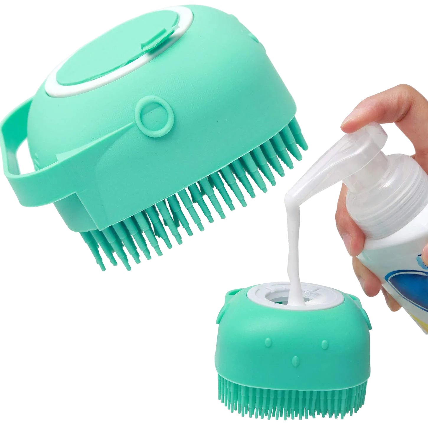 2-in-1 pet bath brush with shampoo dispenser for dogs and cats