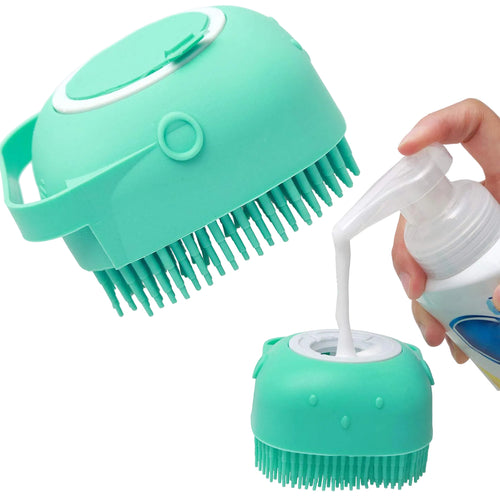2-in-1 pet bath brush with shampoo dispenser for dogs and cats